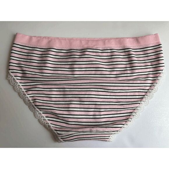 Victorias Secret Vintage Hiphugger Panty Seamless Lace Pink Black Striped Size M - Picture 2 of 3